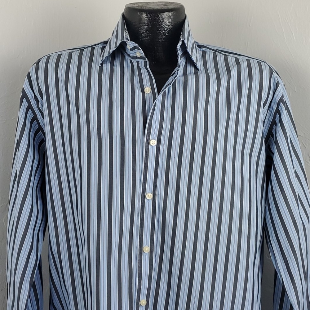 Tailorbyrd dress shirt stripes flip cuff long sleeve buttons down men  size L